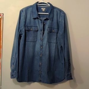 Womens L.L. Bean Heritage Washed Denim Shirt Long-Sleeve